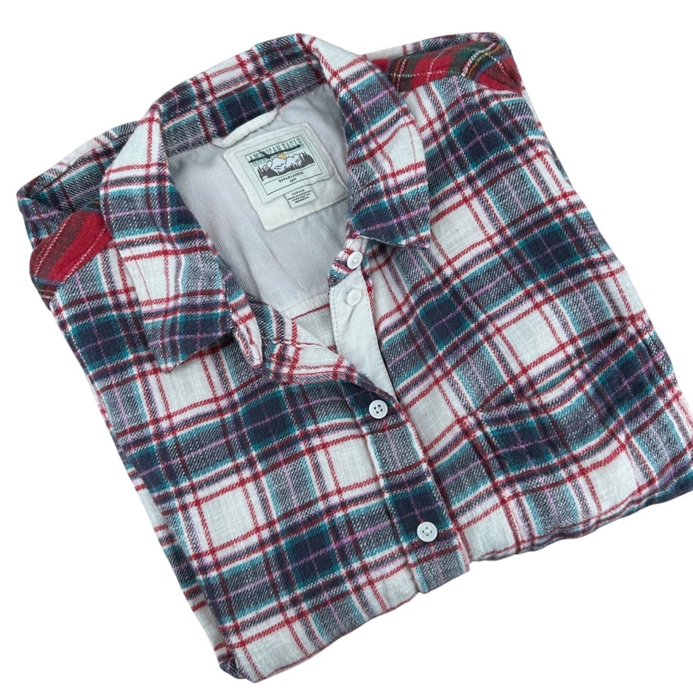 American Eagle Flannel Shirt Womens Small Red White Mixed Plaid Relaxed Grunge - Picture 10 of 10